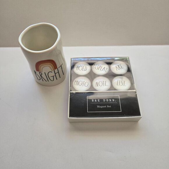 Rae Dunn Office Bundle BRIGHT Ceramic Cup 6 Pc Glass Magnets Organization - Picture 6 of 7